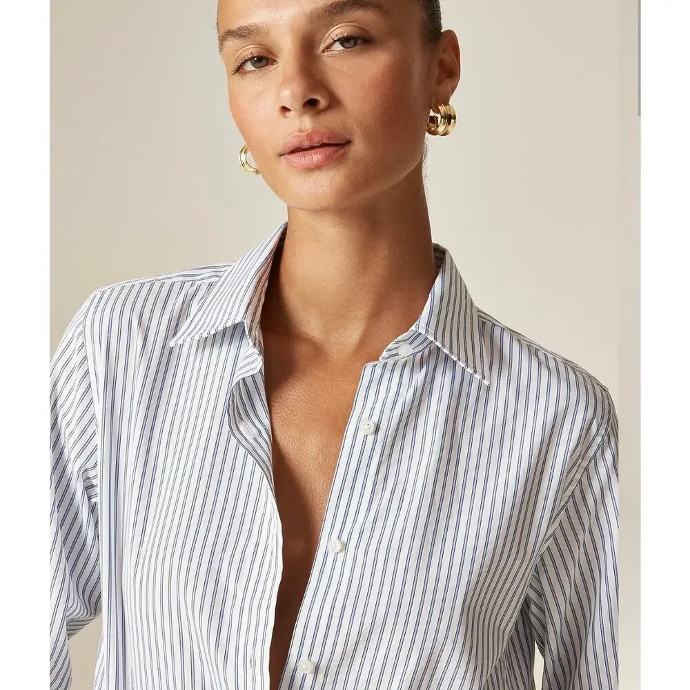 J. Crew Jules classic-fit shirt in striped cotton poplin in Blue Stripe NWT 12